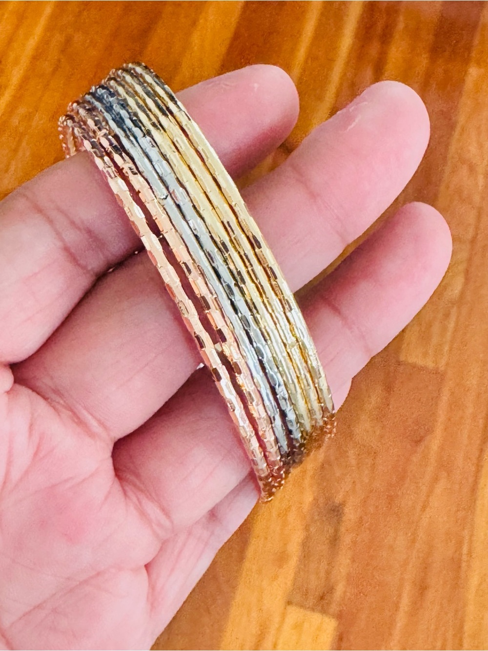 14K Gold Plated Tri-Tone  Bangle Bracelet - Gold, Silver, Rose Gold